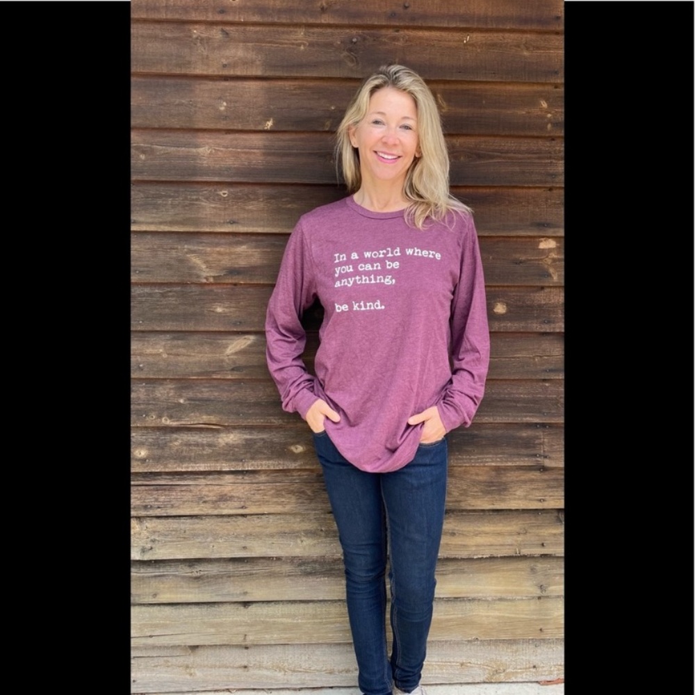 Graphic Tee Unisex “Be Kind” Long Sleeve Tee Shirt in Blue or Maroon - Picture 14 of 16